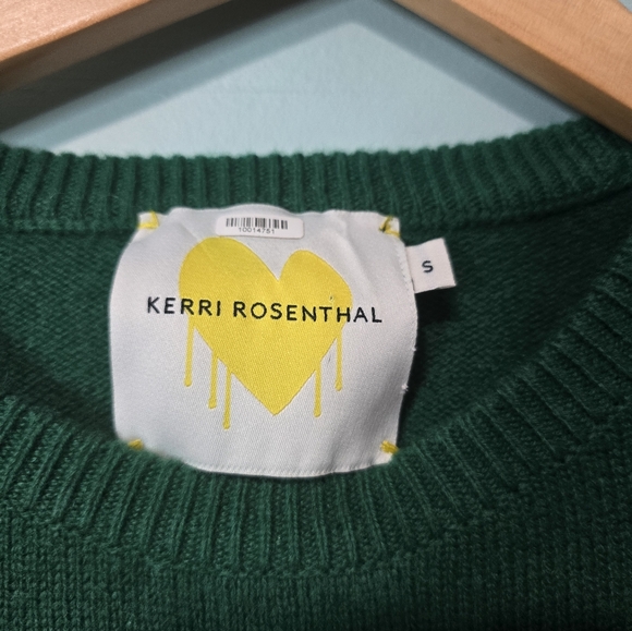 Kerri Rosenthal Love Embroidered 100% Evergreen Cashmere Sweater Size S - Picture 2 of 4